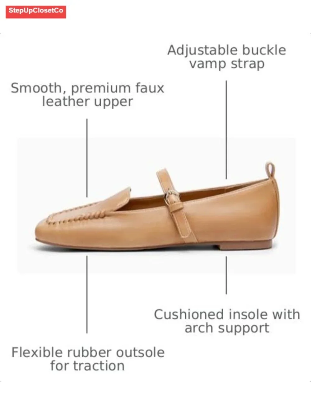 Womens Faux Leather Mary Jane Ballet Flats Square Toe Comfort Work Shoes
